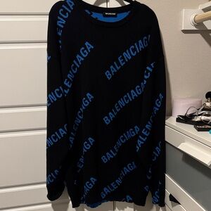 Balenciaga Black Sweater with Blue Logo